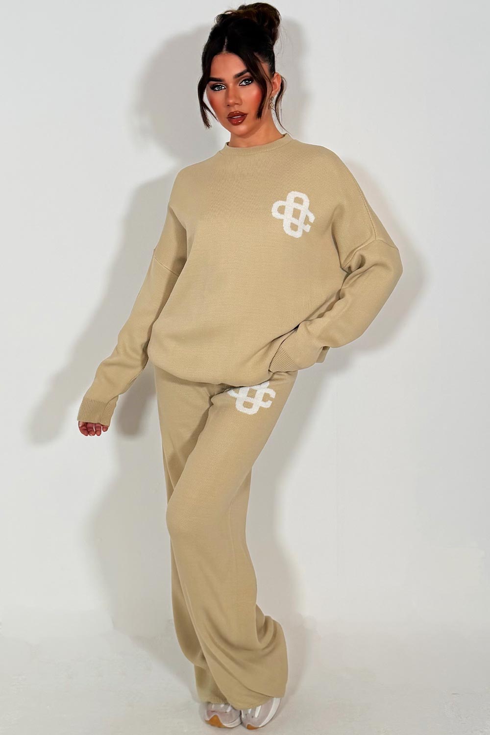 womens knitted lounge set with contrast emblem couture club womens 