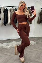 long sleeve ribbed loungewear co ord set 