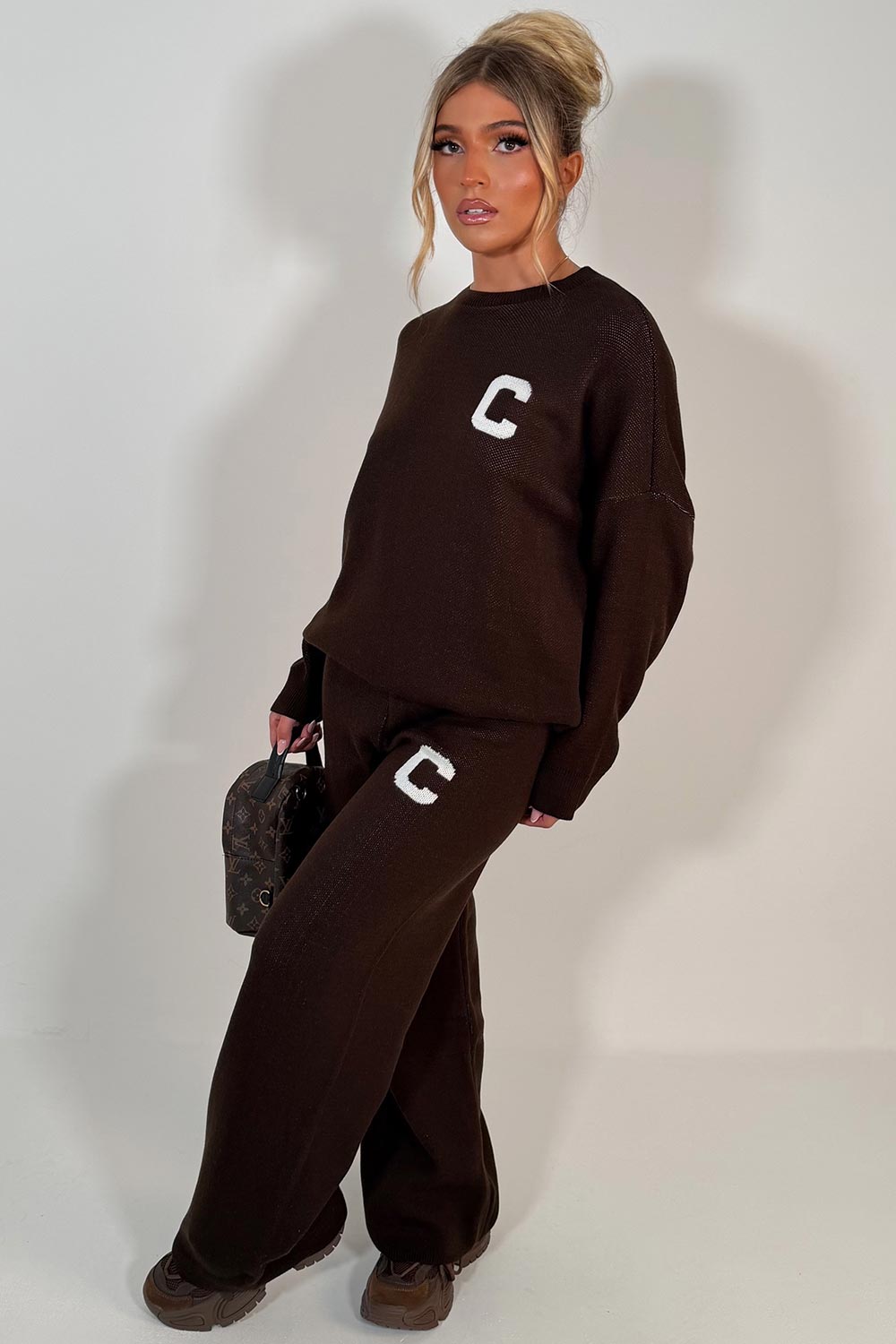 womens couture club brown knitted lounge set styledup uk