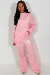 knitted loungewear co ord set pink womens couture club 