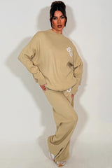 beige knitted lounge set couture club womens uk