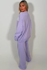knitted sweatshirt and knitted trouser womens lounge set with contrast emblem couture club uk