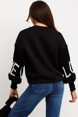 womens jumper with knitted sleeves love slogan styledup