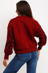 womens jumper with knitted sleeves love slogan styledup