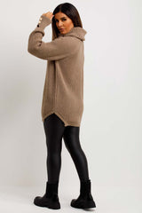 womens roll neck knitted jumper with gold button cuffs