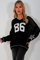 long sleeve knitted jumper with boston slogan black