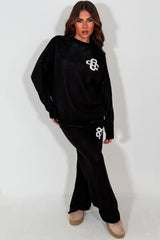 womens knitted sweatshirt jumper and knitted trouser lounge set couture club uk sale