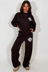 womens knitted sweatshirt jumper and knitted trouser lounge set couture club uk sale