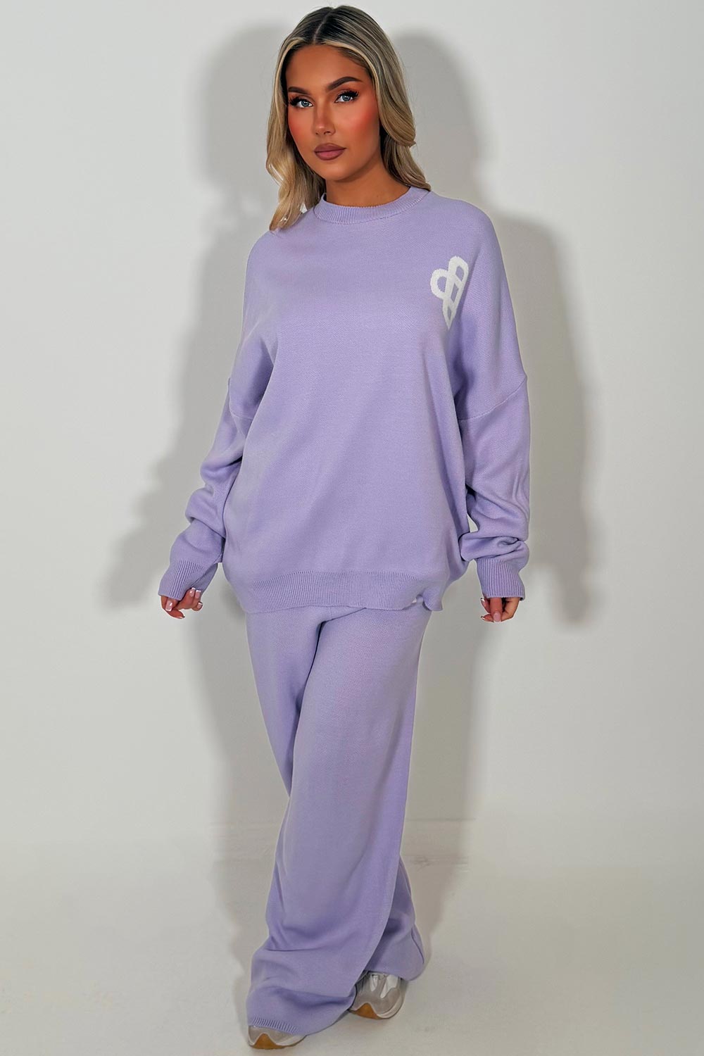 womens knitted sweatshirt jumper and knitted trouser lounge set couture club uk sale