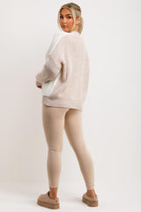 womens chunky knit cardigan with two tone colours