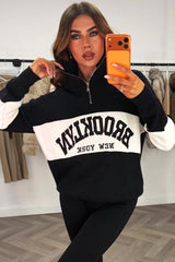 womens half zip knitted jumper black