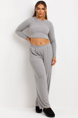 womens zara long sleeve top and wide leg trousers loungewear co ord set 