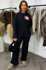 wide leg trousers and oversized top two piece lounge set casual daily wear outfit for womens 