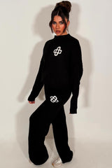 womens knitted loungewear set couture club contrast emblem co ord 
