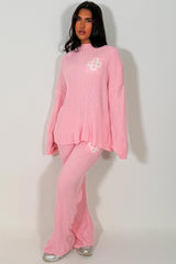 womens knitted loungewear set couture club contrast emblem co ord 