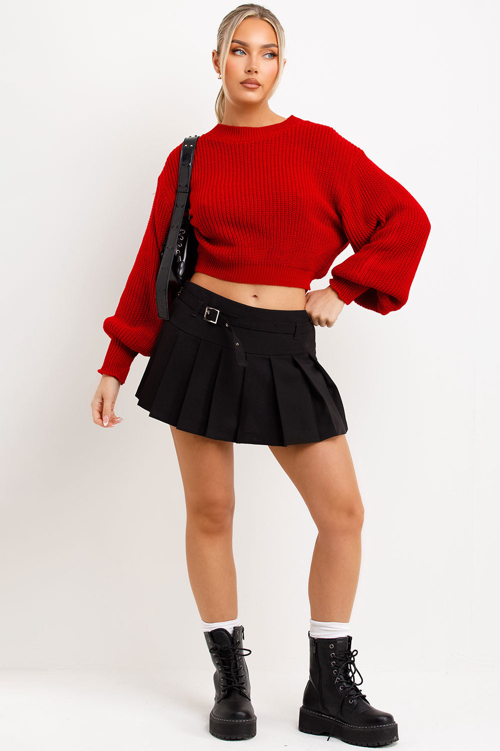 red long sleeve knitted jumper womens