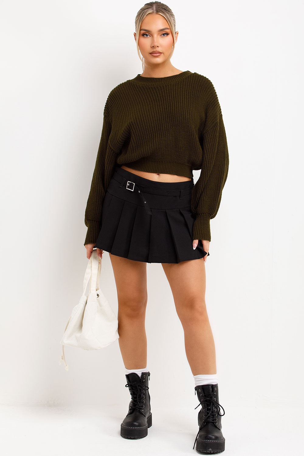 crop knitted jumper khaki