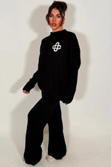 womens rib knitted sweatshirt jumper and knitted trouser lounge set couture club uk sale