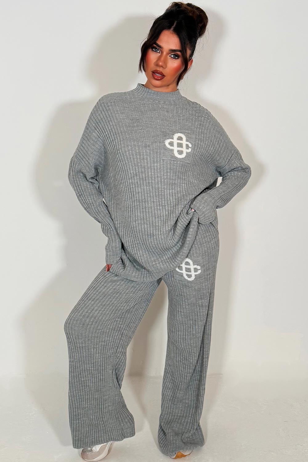 knitted loungewear co ord set grey womens couture club 