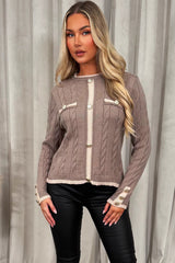 gold button long sleeve knitted jumper with contrast detail womens christmas outfit