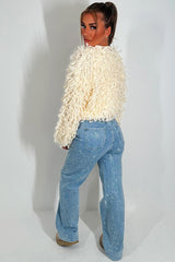 womens knitted cardigan shaggy loop fringes christmas market outfit
