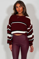 long sleeve crop knitted jumper with stripes 