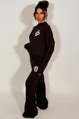 knitted loungewear co ord set brown womens couture club 