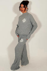 knitted sweatshirt and knitted trouser womens lounge set with contrast emblem couture club uk