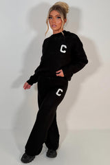 womens knitted loungewear set couture club contrast emblem co ord 