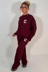 womens knitted loungewear set couture club contrast emblem co ord 
