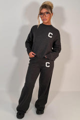 charcoal grey knitted lounge set couture club womens uk