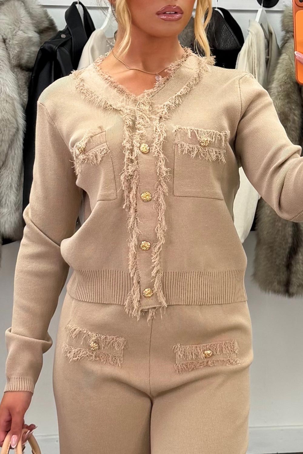 jumper top with gold buttons and matching trousers two piece womens summer occasion races outfit uk