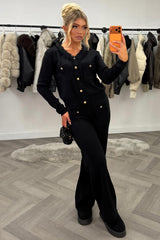 gold button knitted  jumper top and trousers two piece set styledup
