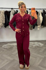 gold button knitted  jumper top and trousers two piece set styledup