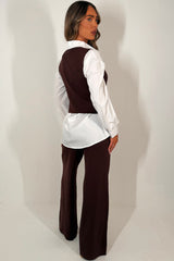 knitted gold button jumper shirt and trouser three piece outfit set