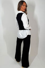 gold button knitted waistcoat shirt and trouser three piece co ord set christmas party outfit styledup