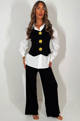 gold button knitted jumper shirt and trouser three piece outfit christmas outfit
