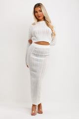 white knit maxi skirt and top set going out outfit