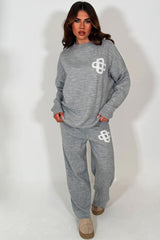 womens knitted loungewear set couture club contrast emblem co ord 
