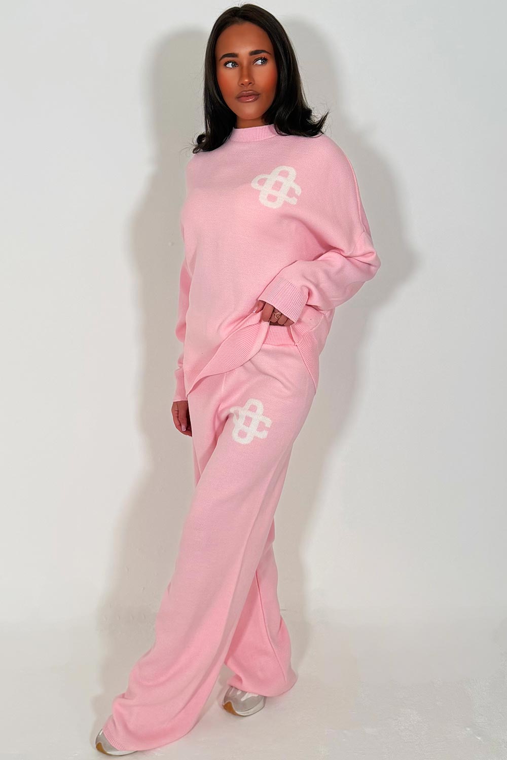 pink oversized knitted lounge set womens couture club uk styledup