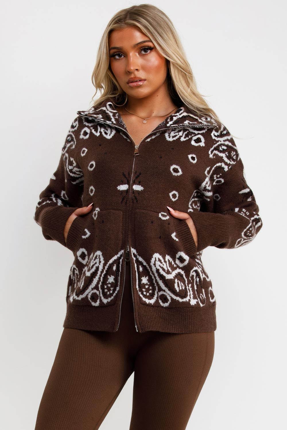 thick knitted paisley jumper cardigan styledup uk