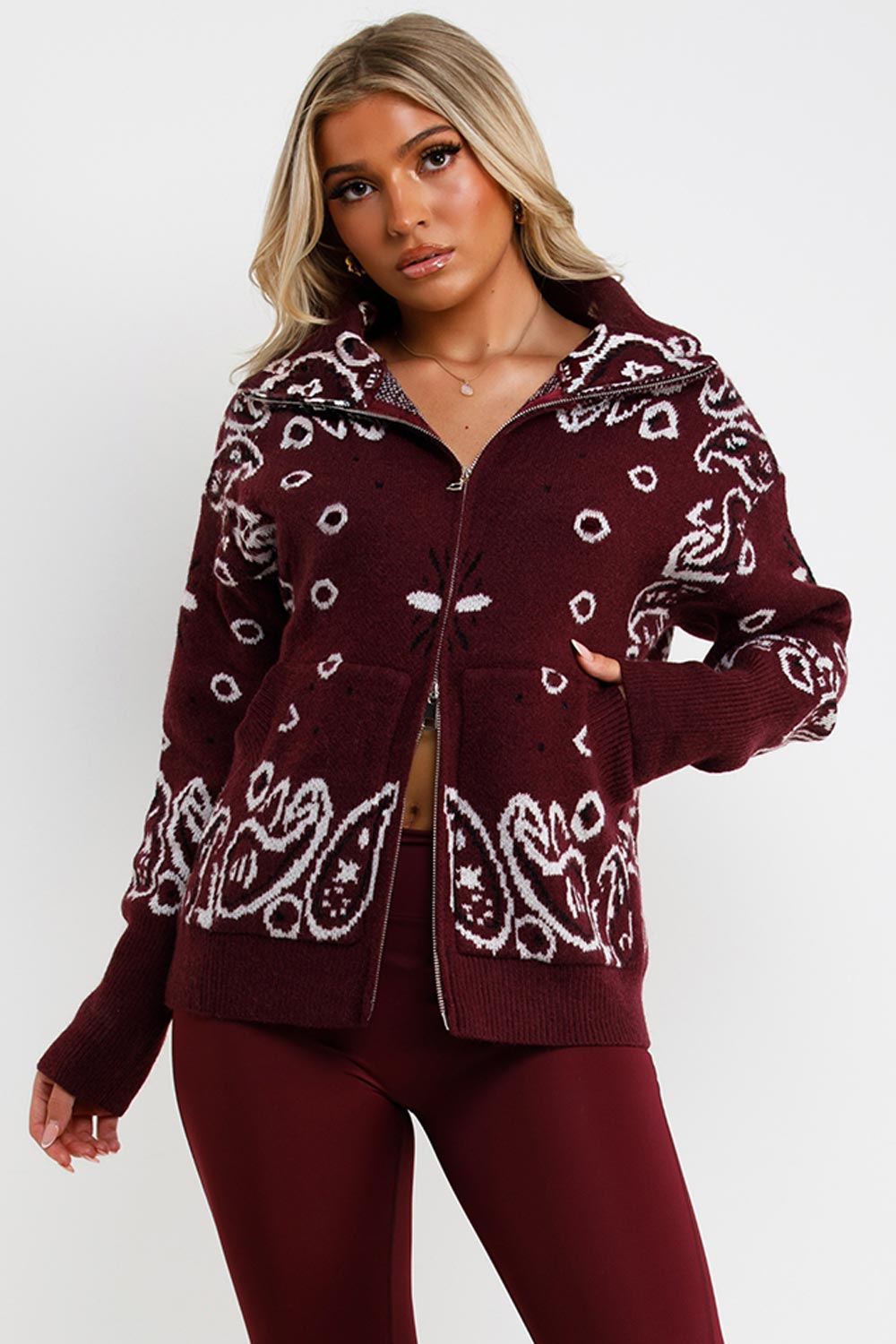 double zip knitted jumper cardigan paisley knitwear for winter uk