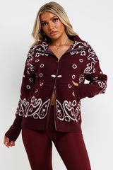 double zip knitted jumper cardigan paisley knitwear for winter uk