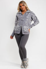 long sleeve knitted jumper cardigan paisley pattern for womens winter outfit