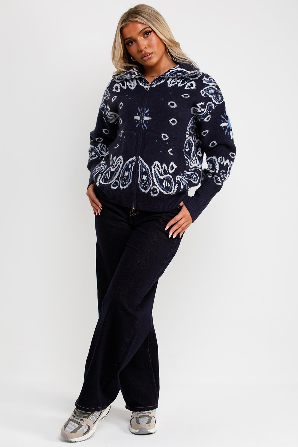 double zip knitted jumper cardigan paisley knitwear for winter uk