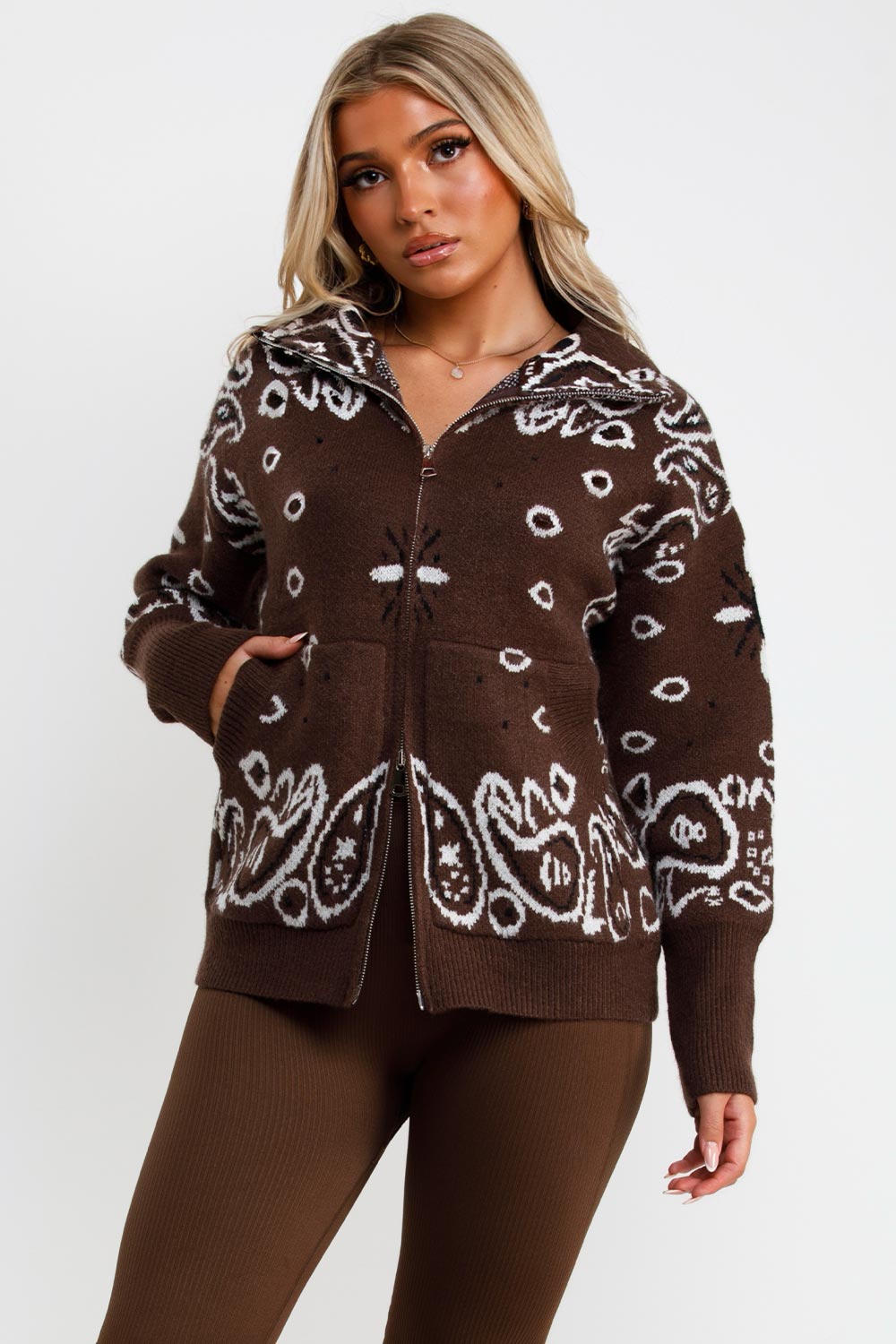 womens double zip knitted jumper cardigan sisters and seekers uk