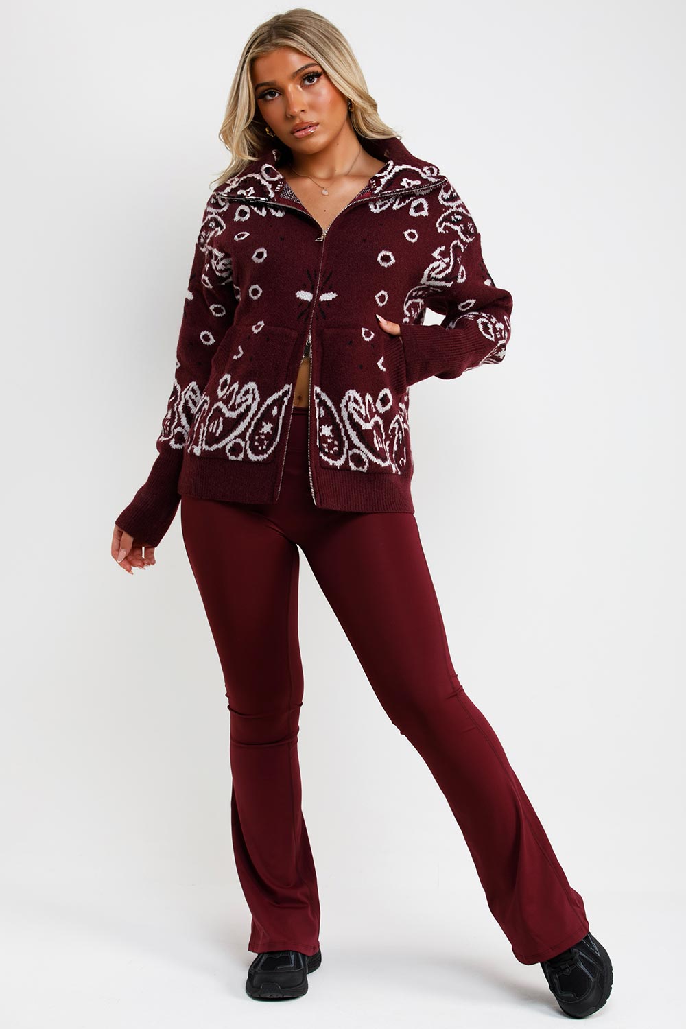 womens double zip knitted paisley cardigan jumper sisters and seekers uk
