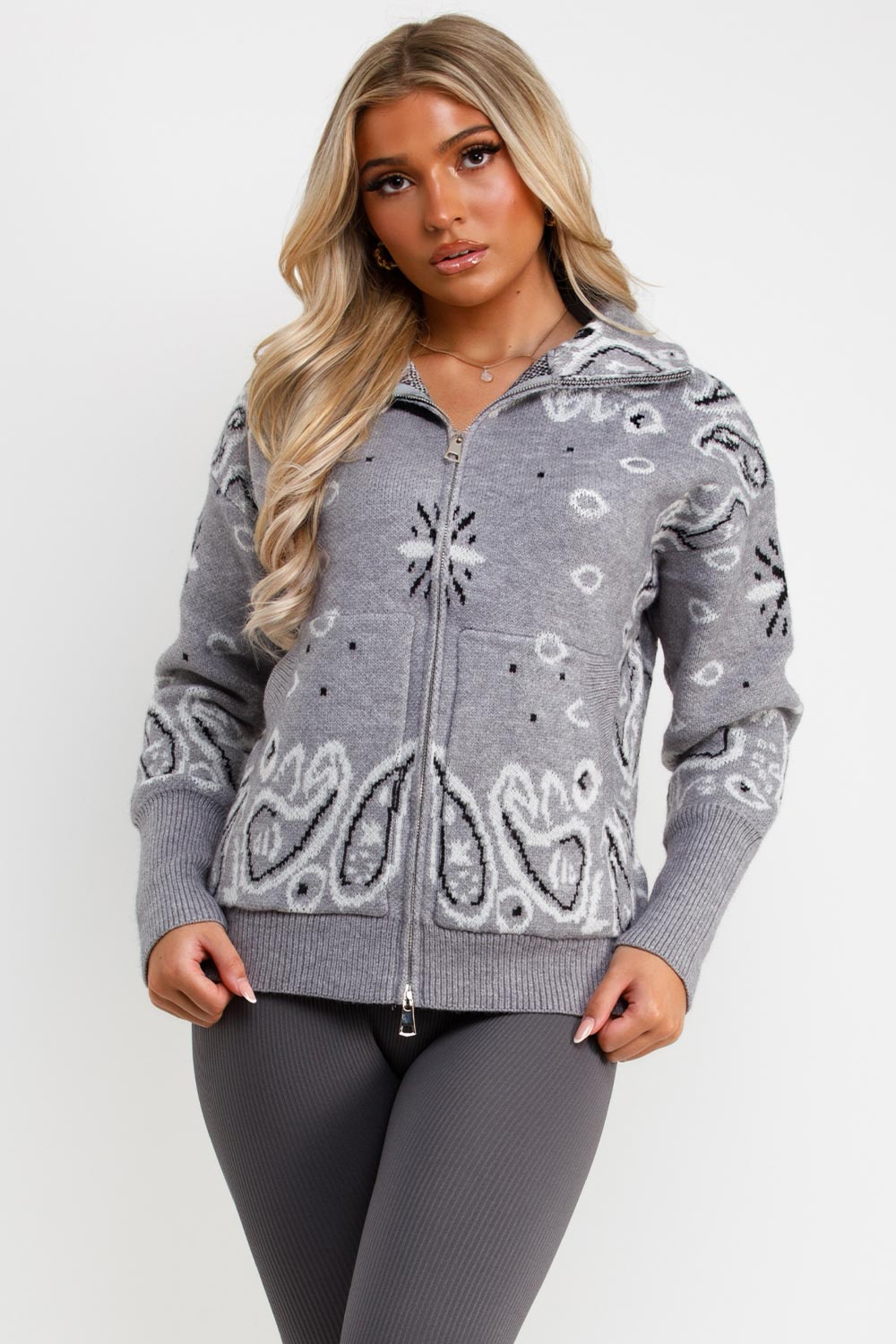 womens double zip knitted paisley cardigan jumper sisters and seekers uk