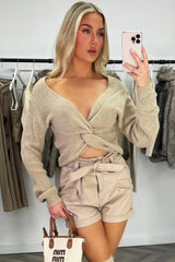 long sleeve knitted jumper with twist front womens winter top casual outfit 