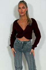long sleeve twist front knitted jumper cropped styledup womens